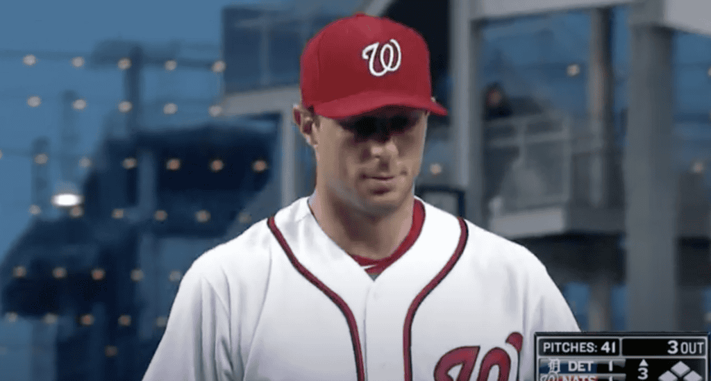 Image of Max Scherzer dominating the mound during his historic 20-strikeout game.